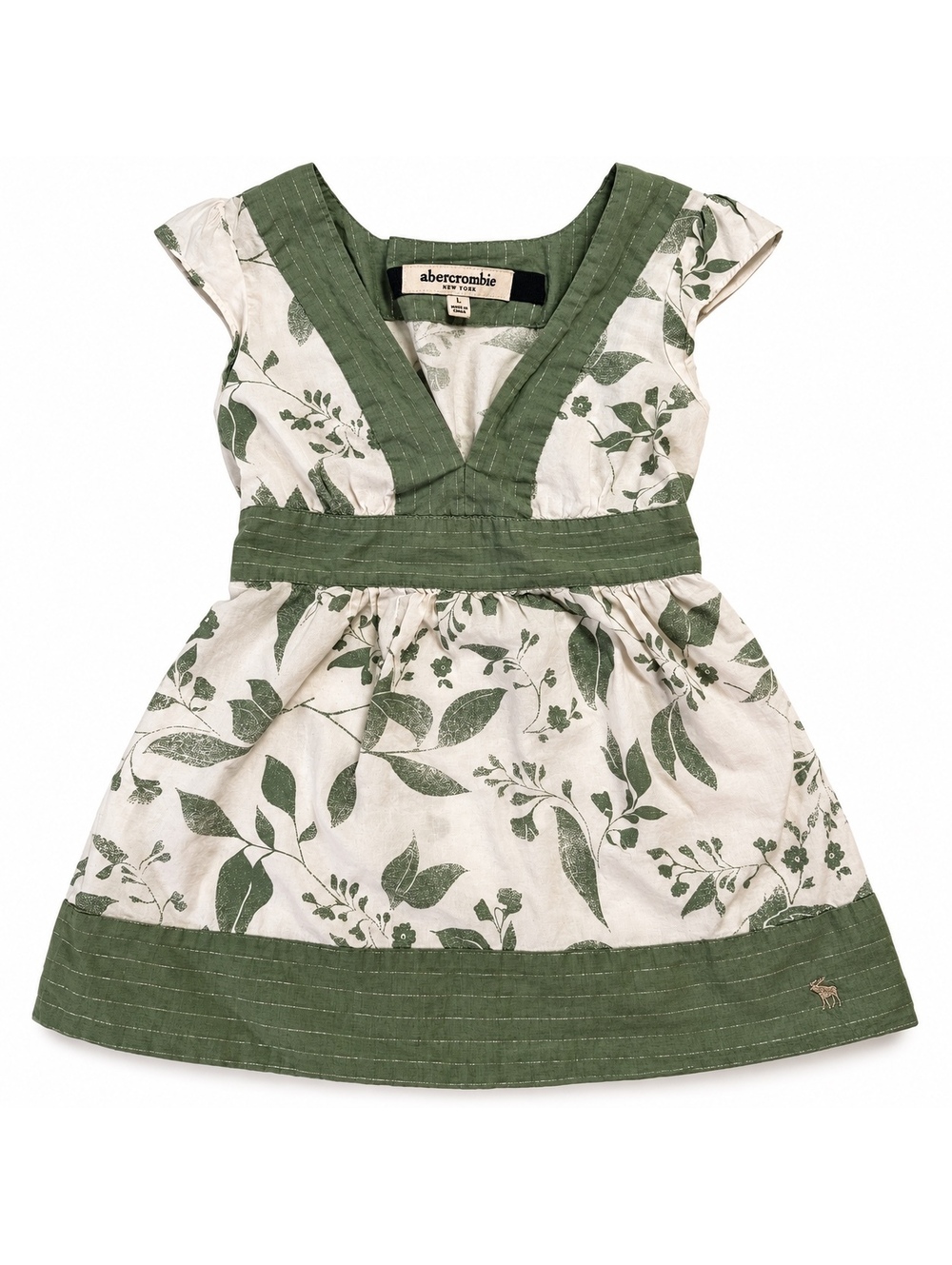 Vintage Abercrombie New York Green Floral Dress Size L Y2K Moose Logo